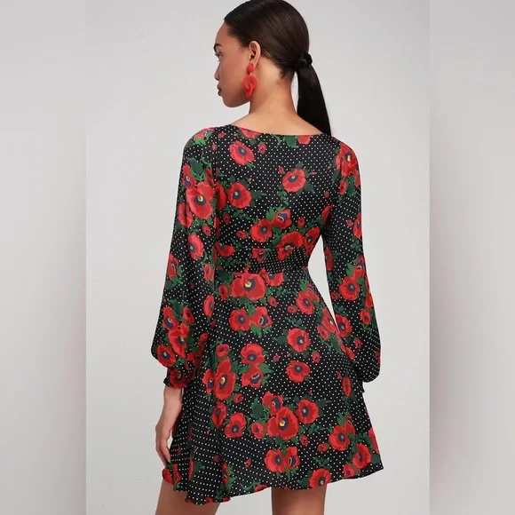 Free People Morning Light Black Print Long Sleeve Mini Dress - Picture 2 of 11